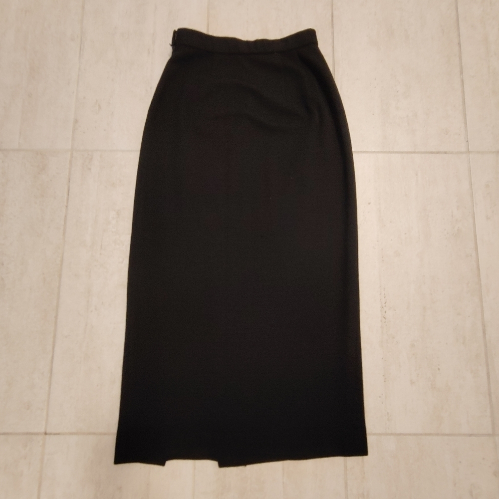 Donna Karan NEW York Vintage Black Wool Midi Skirt 12 Slit Union Made Slit - Picture 4 of 10